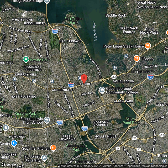 Aerial map of Bayside, NY