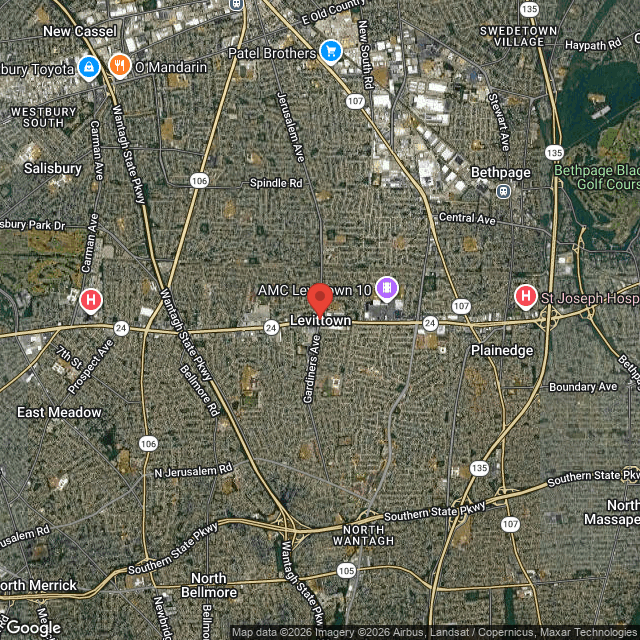 Aerial map of Levittown, NY