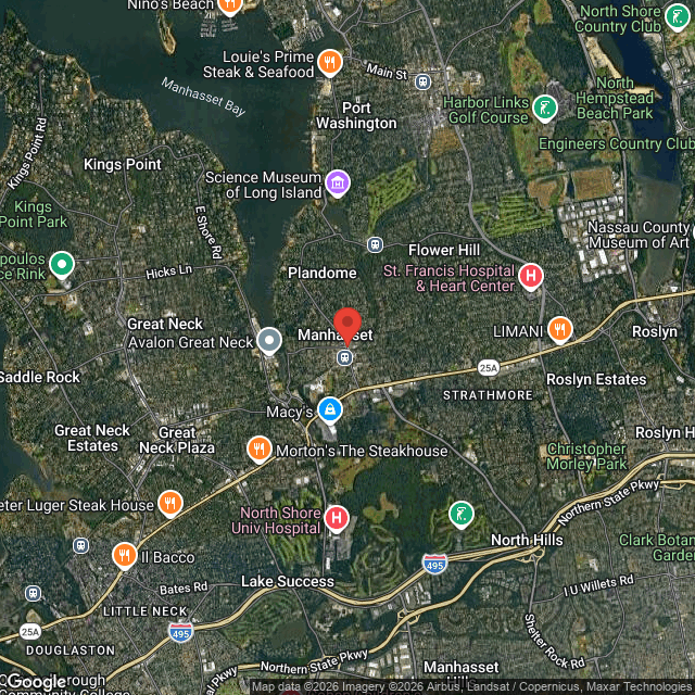 We buy houses in Manhasset, NY Aerial map of Manhasset, NY