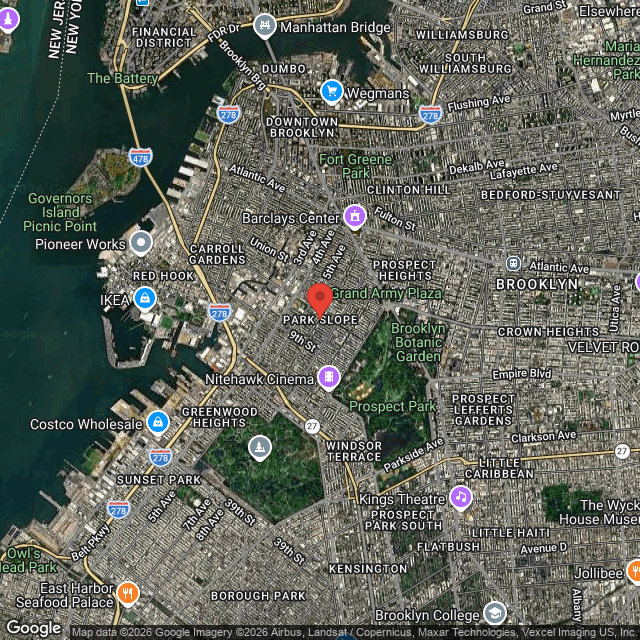 We buy houses in Park Slope, NY Aerial map of Park Slope, NY