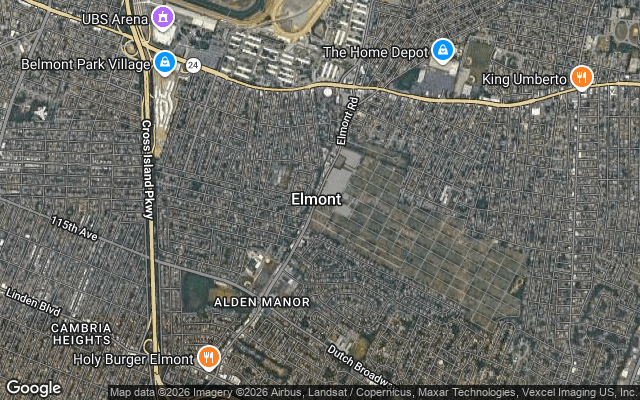 Aerial map of Elmont, NY