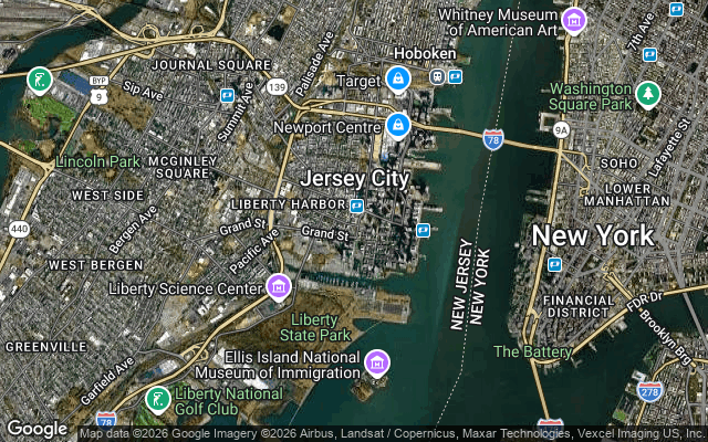Aerial map of Jersey City, NJ