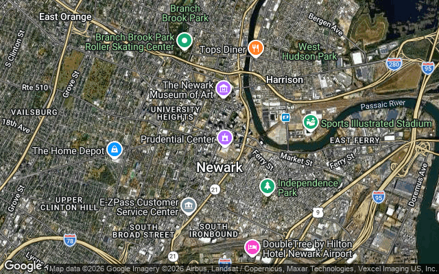 Aerial map of Newark, NJ