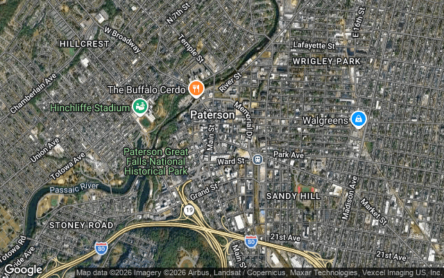 Aerial map of Paterson, NJ