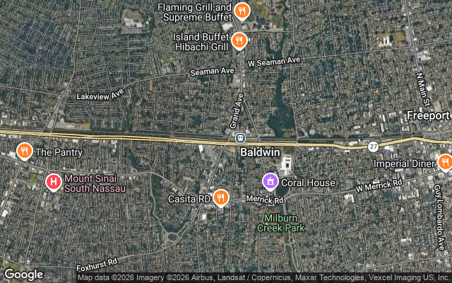 Aerial map of Baldwin, NY