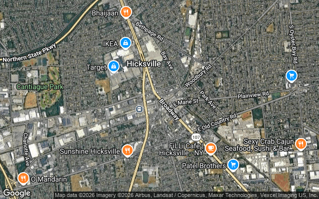 Aerial map of Hicksville, NY