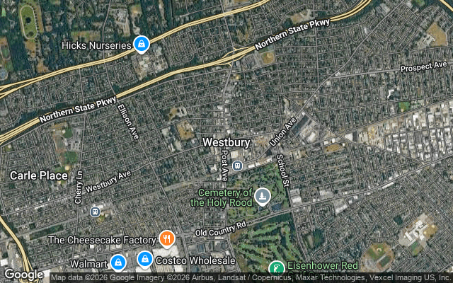 Aerial map of Westbury, NY