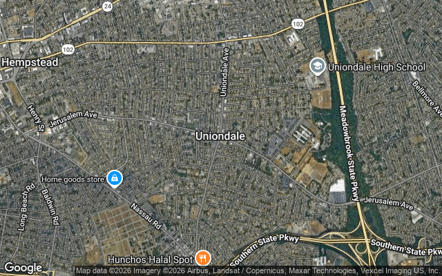 Aerial map of Uniondale, NY