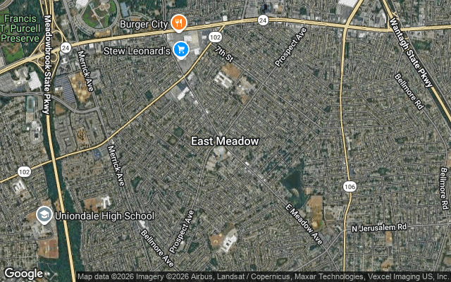 Aerial map of East Meadow, NY