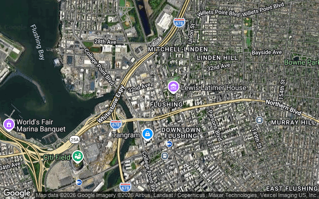 Aerial map of Flushing, Queens, NY
