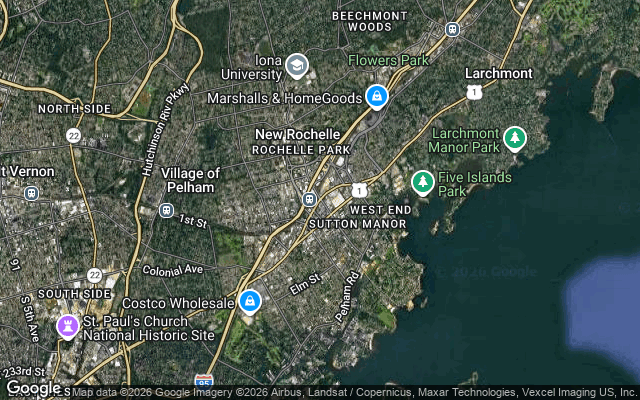 Aerial map of New Rochelle, NY