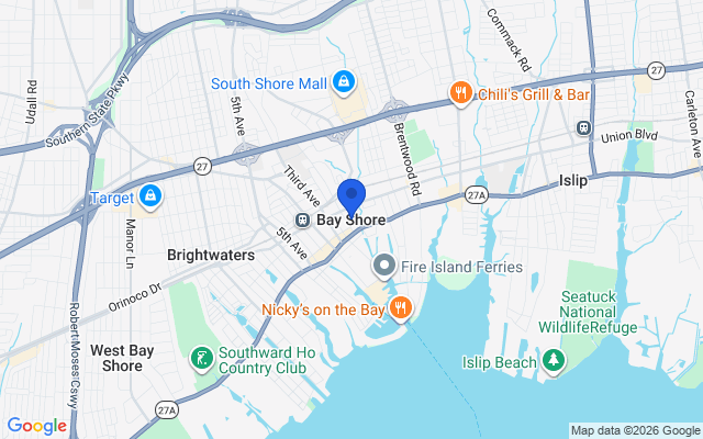 Aerial map of Bay Shore, Long Island, NY