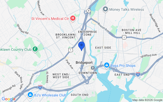 Aerial map of Bridgeport, CT
