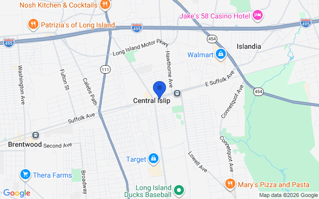 Aerial map of Central Islip, Long Island, NY