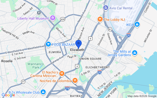 Aerial map of Elizabeth, NJ