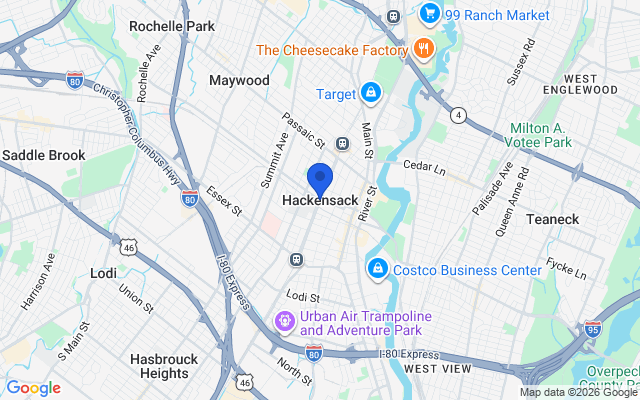 Aerial map of Hackensack, NJ