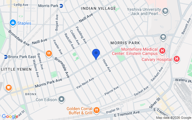 Aerial map of Morris Park, Bronx, NY