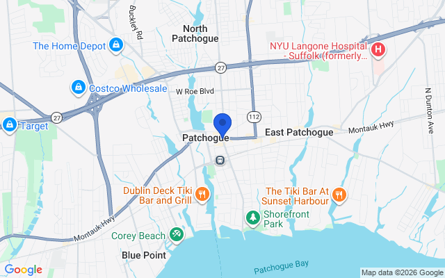 Aerial map of Patchogue, Long Island, NY