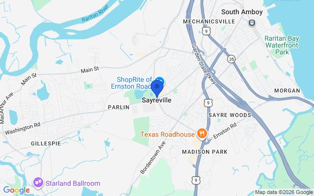 Aerial map of Sayreville, NJ