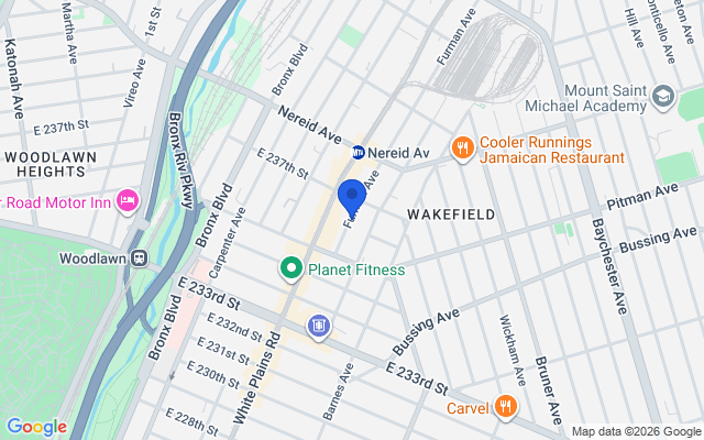 Aerial map of Wakefield, Bronx, NY